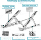 JustElevat 6 Angles Adjustable Aluminum Ergonomic Foldable Portable Tabletop Laptop/Desktop Riser Stand Holder Compatible for MacBook, HP, Dell, Lenovo & All Other Notebook (Silver)