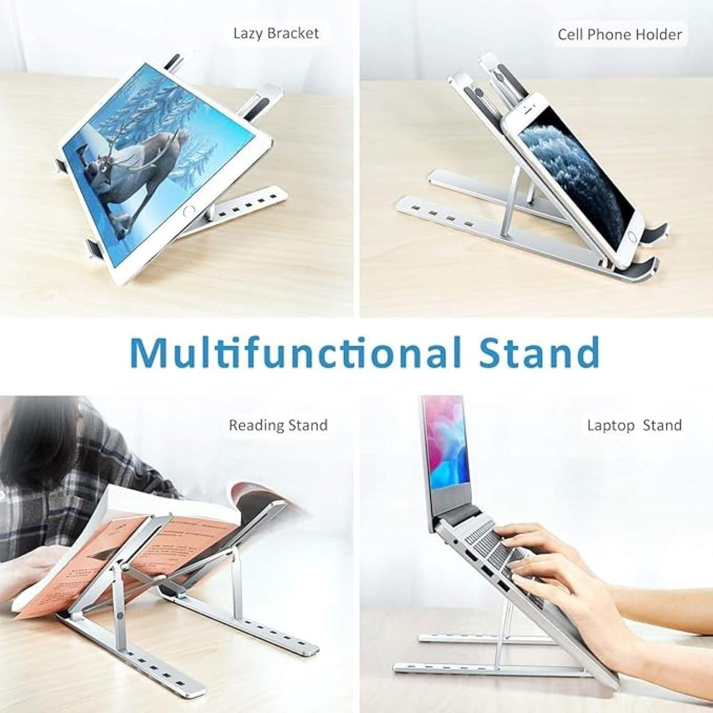JustElevat 6 Angles Adjustable Aluminum Ergonomic Foldable Portable Tabletop Laptop/Desktop Riser Stand Holder Compatible for MacBook, HP, Dell, Lenovo & All Other Notebook (Silver)
