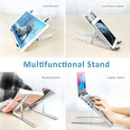 JustElevat 6 Angles Adjustable Aluminum Ergonomic Foldable Portable Tabletop Laptop/Desktop Riser Stand Holder Compatible for MacBook, HP, Dell, Lenovo & All Other Notebook (Silver)