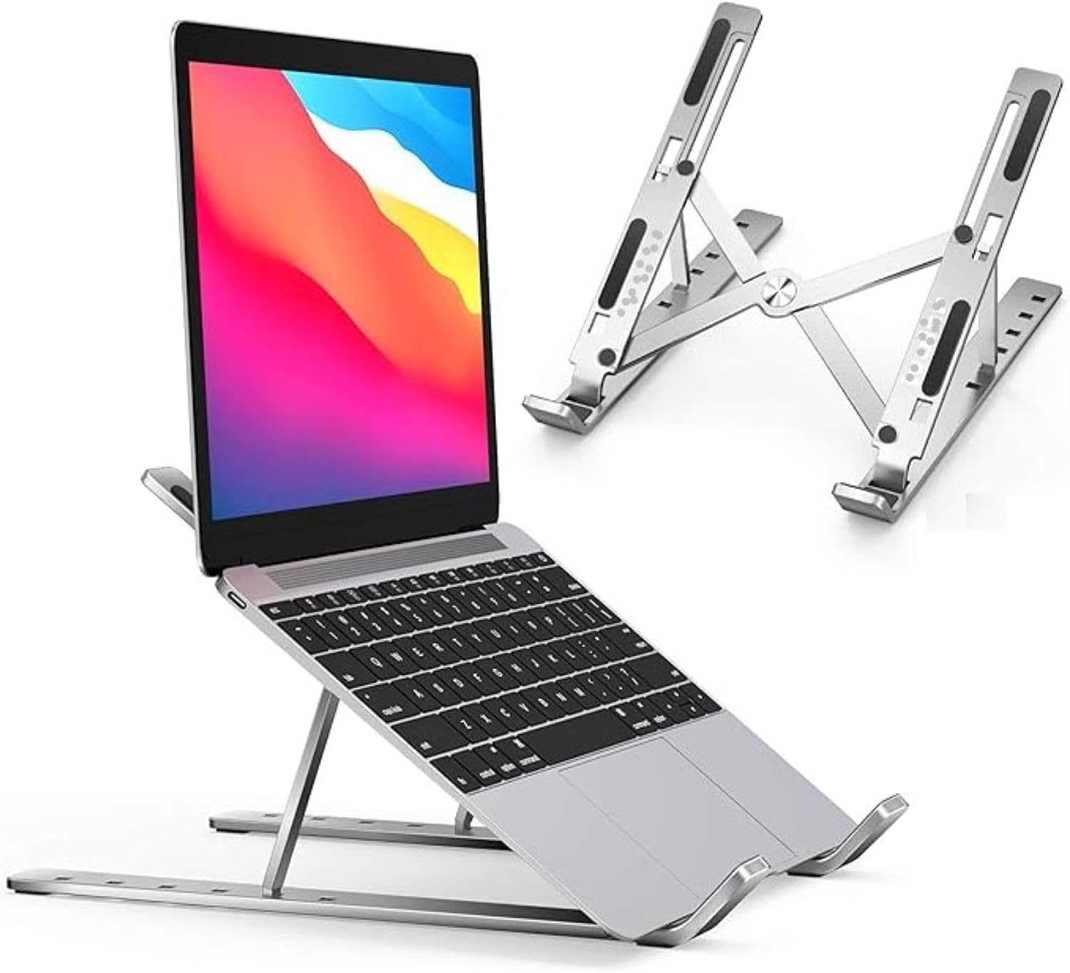 JustElevat 6 Angles Adjustable Aluminum Ergonomic Foldable Portable Tabletop Laptop/Desktop Riser Stand Holder Compatible for MacBook, HP, Dell, Lenovo & All Other Notebook (Silver)