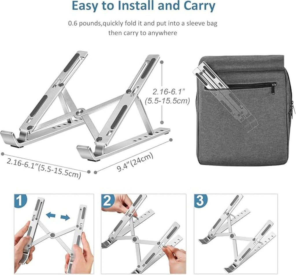 JustElevat 6 Angles Adjustable Aluminum Ergonomic Foldable Portable Tabletop Laptop/Desktop Riser Stand Holder Compatible for MacBook, HP, Dell, Lenovo & All Other Notebook (Silver)